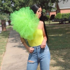 Neon Green Tulle One Shoulder Bodysuit